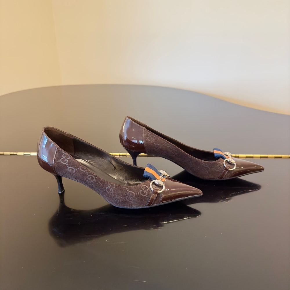Gucci Authentic Vintage Retro Rare Luxury Patent Suede GG monogram Pumps/Shoes - Picture 14 of 17